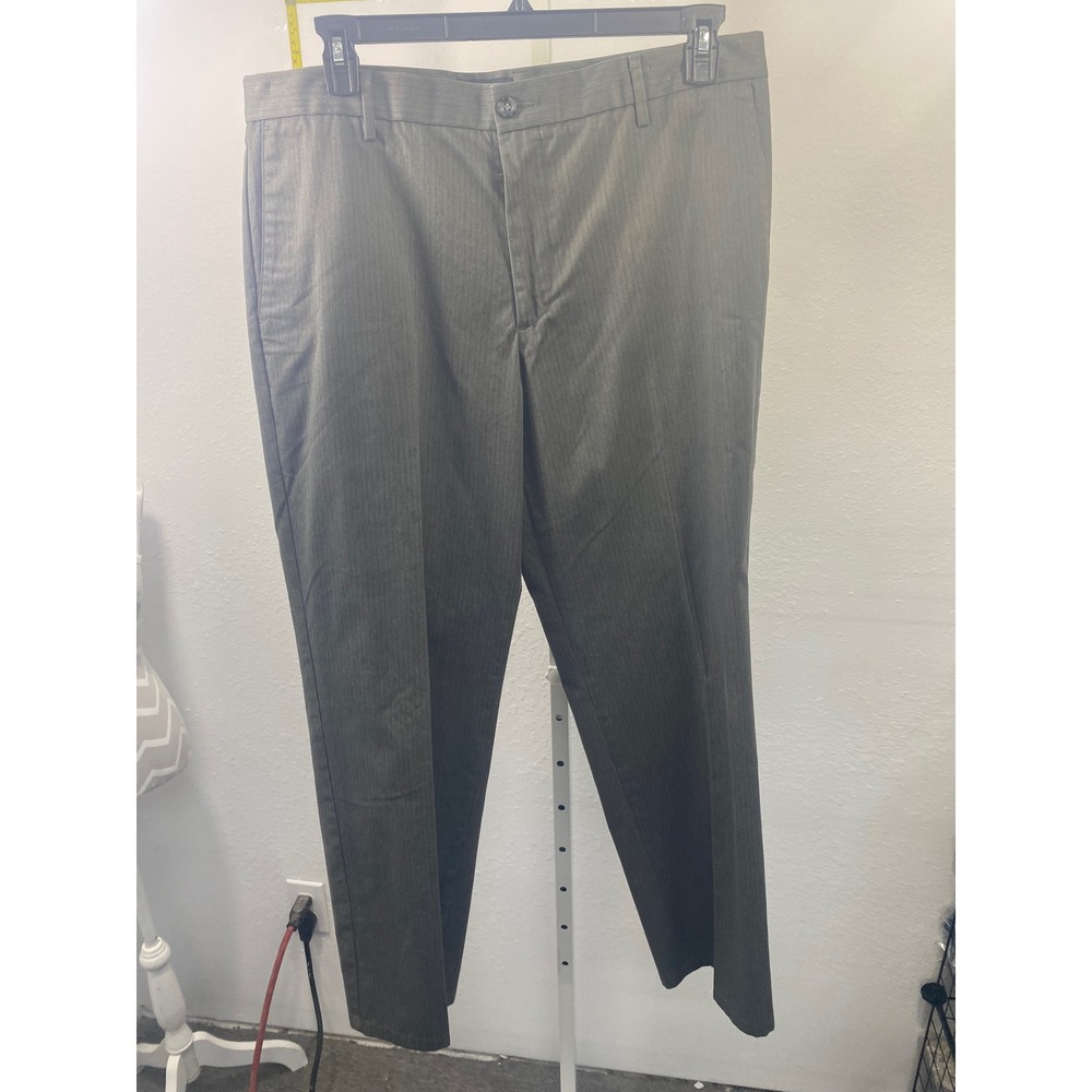 Dockers Straight Fit Dress Pants Mens Gray Textured Flat Front Trousers